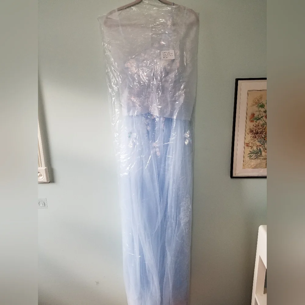 Light Blue Holographic Flower Gown - Picture 7 of 10